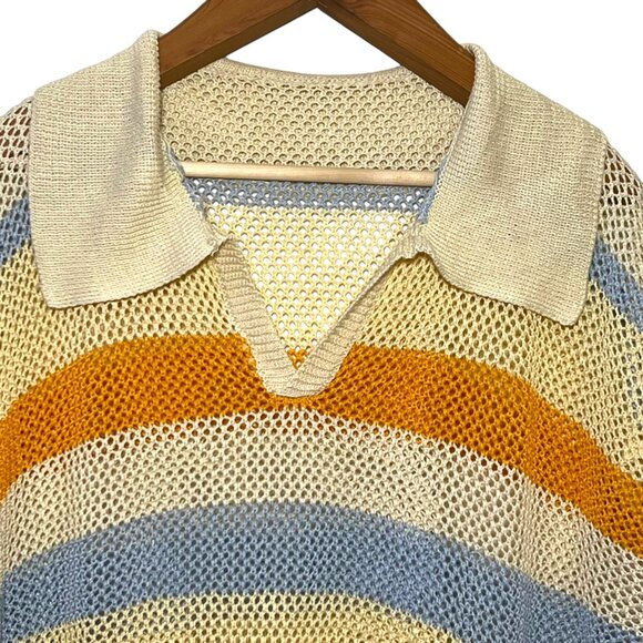 Crochet Beach Boho Vacation Summer Coverup Preppy Johnny Collar Euro OSFA - Picture 9 of 9